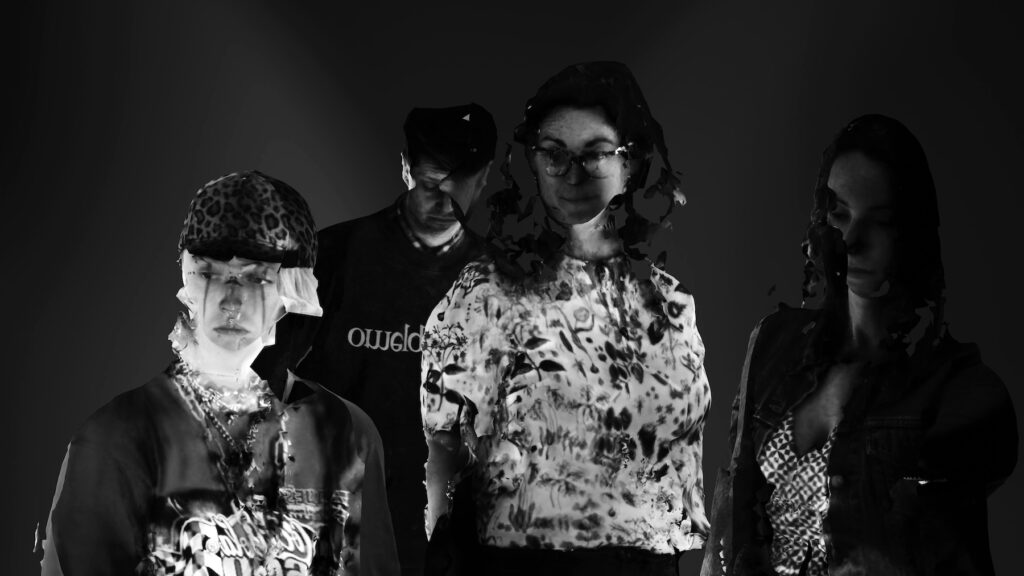 3D Scan of Group of 4, with dark background, in black and white